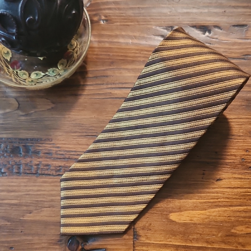 Ermenegildo Zegna Black & Gold Striped Silk Tie